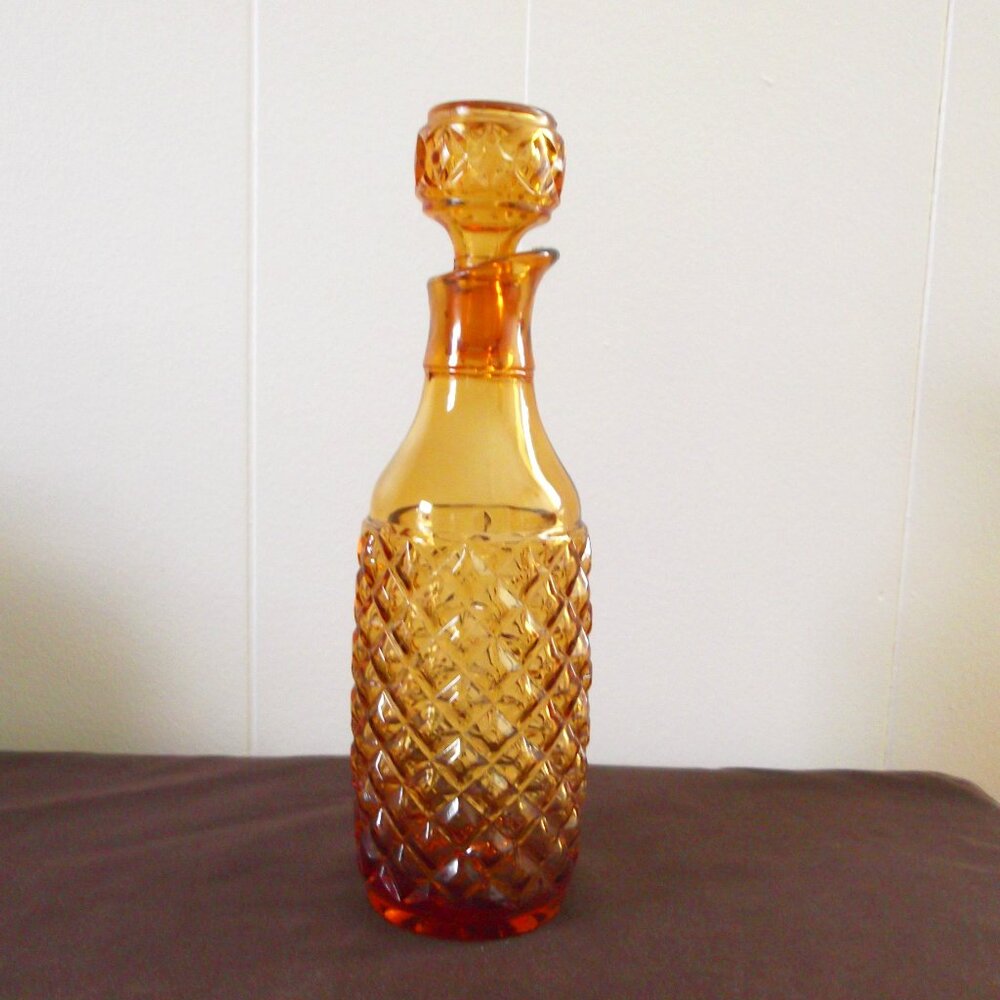 Indiana Glass Diamond Point Amber Decanter